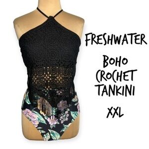 Freshwater boho crochet tankini size XXL black multicolor floral